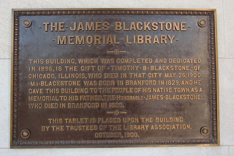 The James Blackstone Memorial Library Marker image. Click for full size.