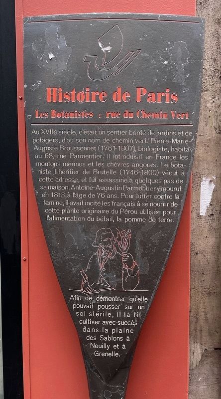 Les Botanistes: rue du Chemin Vert Marker. Click for full size. Les Botanistes: rue du Chemin Vert Marker image. Click for full size.