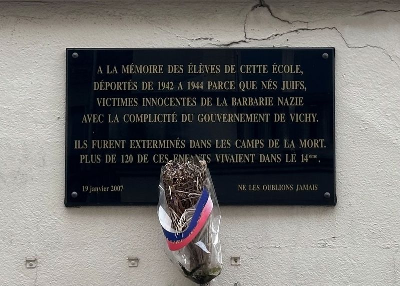 �cole elementaire Boulard Deported Jewish Students Memorial Marker image. Click for full size.