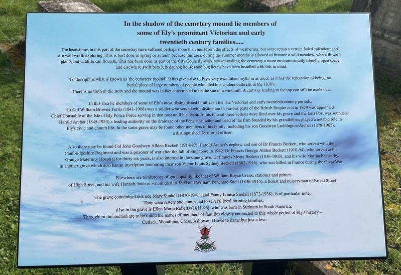 Ely Cemetery Marker. Click for full size. Ely Cemetery Marker image. Click for full size.