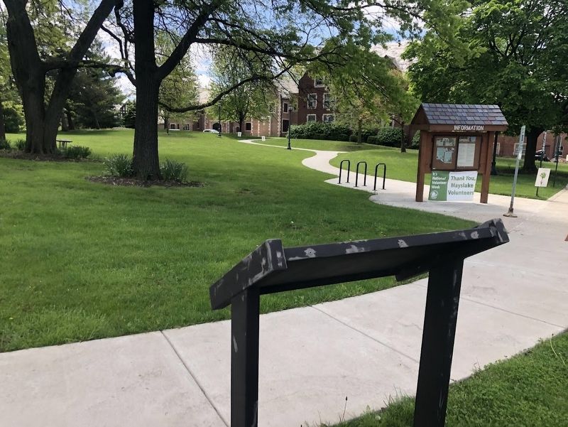 The marker, with Mayslake Hall in the rear. Click for full size. The marker, with Mayslake Hall in the rear image. Click for full size.