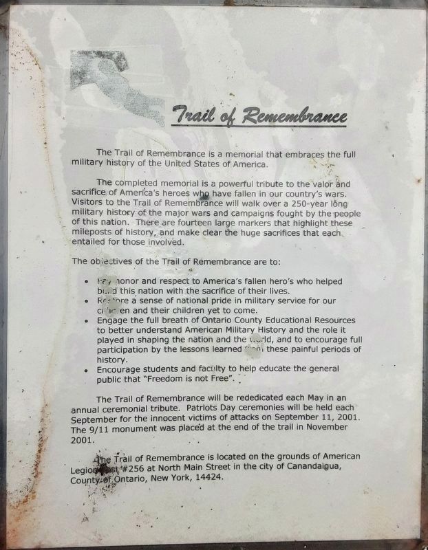 Trail of Remembrance Veterans Memorial Objectives. Click for full size. Trail of Remembrance Veterans Memorial Objectives image. Click for full size.