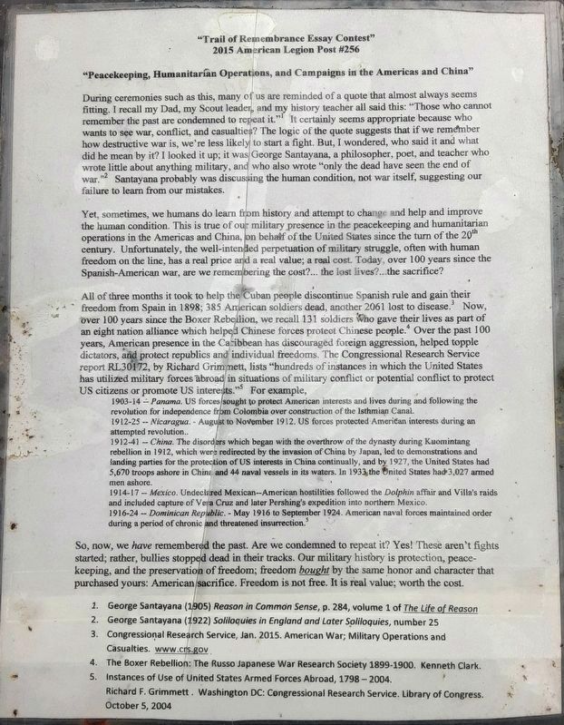 Trail of Remembrance Veterans Memorial 2015 Essay. Click for full size. Trail of Remembrance Veterans Memorial 2015 Essay image. Click for full size.