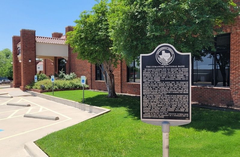 The Comanche National Bank and Marker image. Click for full size.