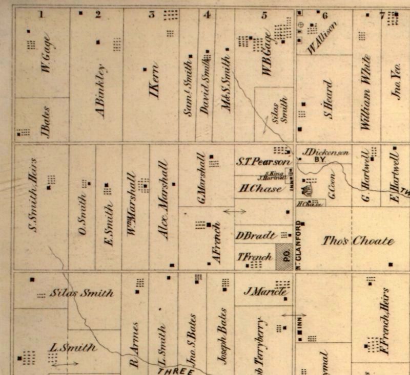 Glanford Township, 1875, showing Smith family properties image. Click for full size.
