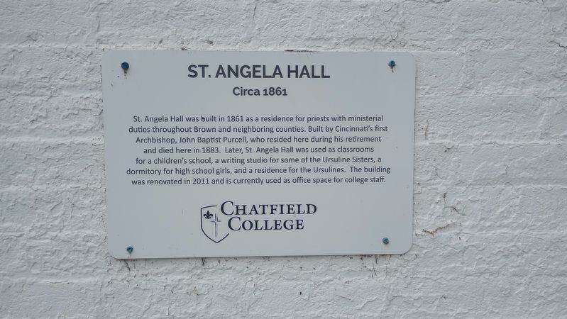 St. Angela Hall Marker. Click for full size. St. Angela Hall Marker image. Click for full size.