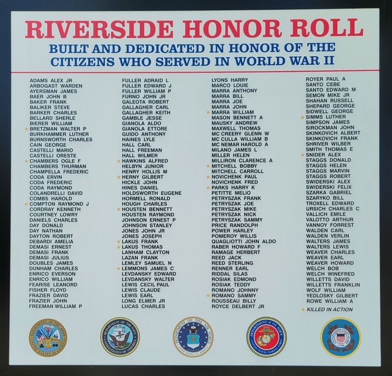 Riverside Honor Roll Marker. Click for full size. Riverside Honor Roll Marker image. Click for full size.