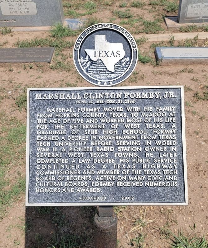 Marshall Clinton Formby, Jr. Marker image. Click for full size.