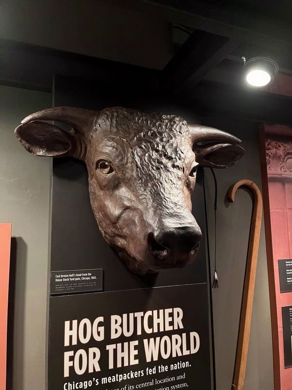 Cast bronze bulls head from Union Stock Yard Gate. Click for full size. Cast bronze bulls head from Union Stock Yard Gate image. Click for full size.