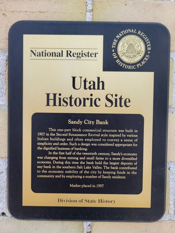 Sandy City Bank Marker image. Click for full size.