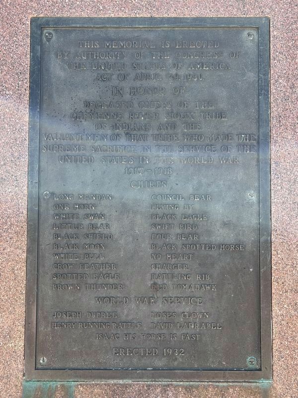 Cheyenne River Sioux WWI Memorial Marker image. Click for full size.