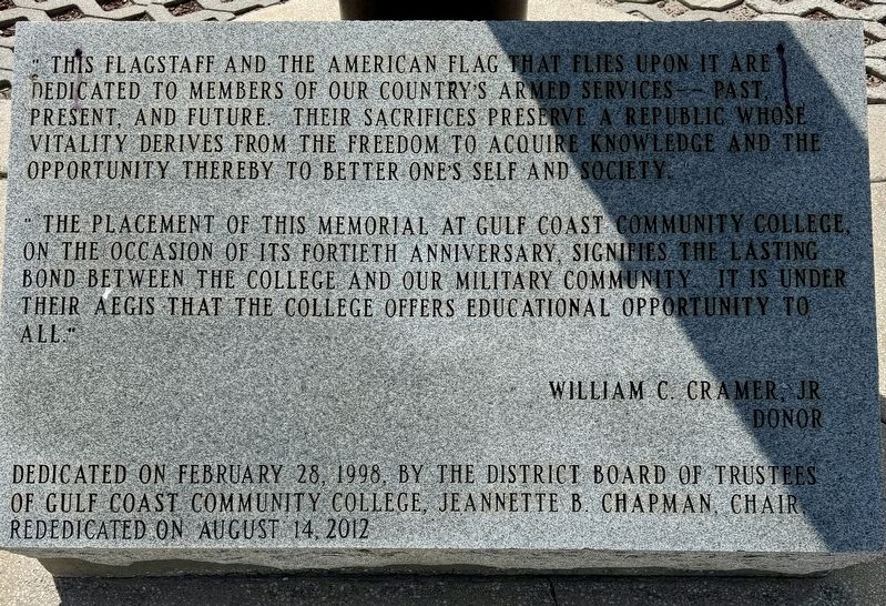 Gulf Coast Community College Veterans Memorial Marker. Click for full size. Gulf Coast Community College Veterans Memorial Marker image. Click for full size.