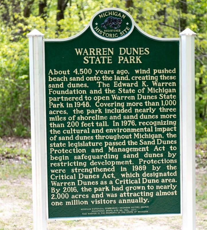 Warren Dunes State Park side of marker image. Click for full size.