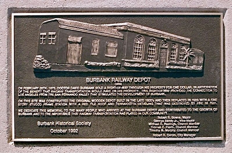 Burbank Railway Depot Marker. Click for full size. Burbank Railway Depot Marker image. Click for full size.