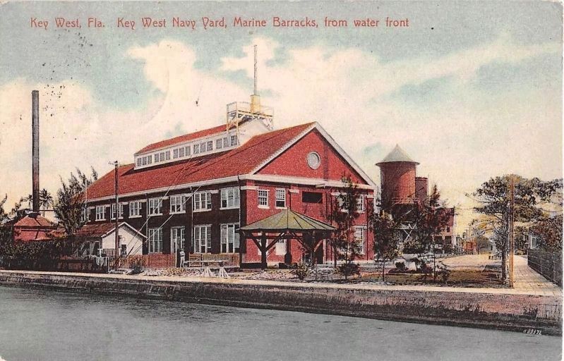 Circa 1910 postcard of the U.S. Marine Barracks, Key West Naval Station. image. Click for full size.
