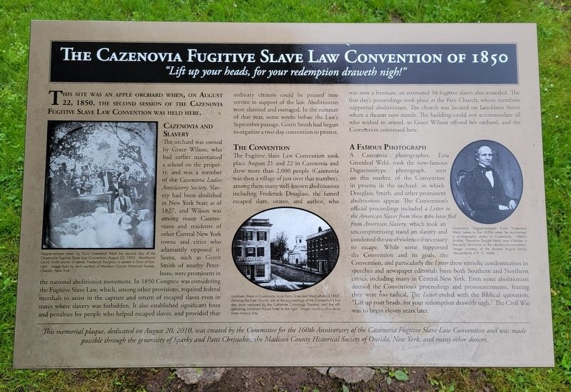 The Cazenovia Fugitive Slave Law Convention of 1850 Marker image. Click for full size.
