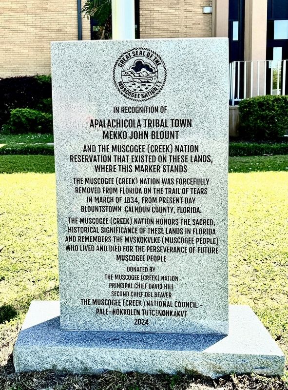 Apalachicola Tribal Town Mekko John Blount Marker image. Click for full size.
