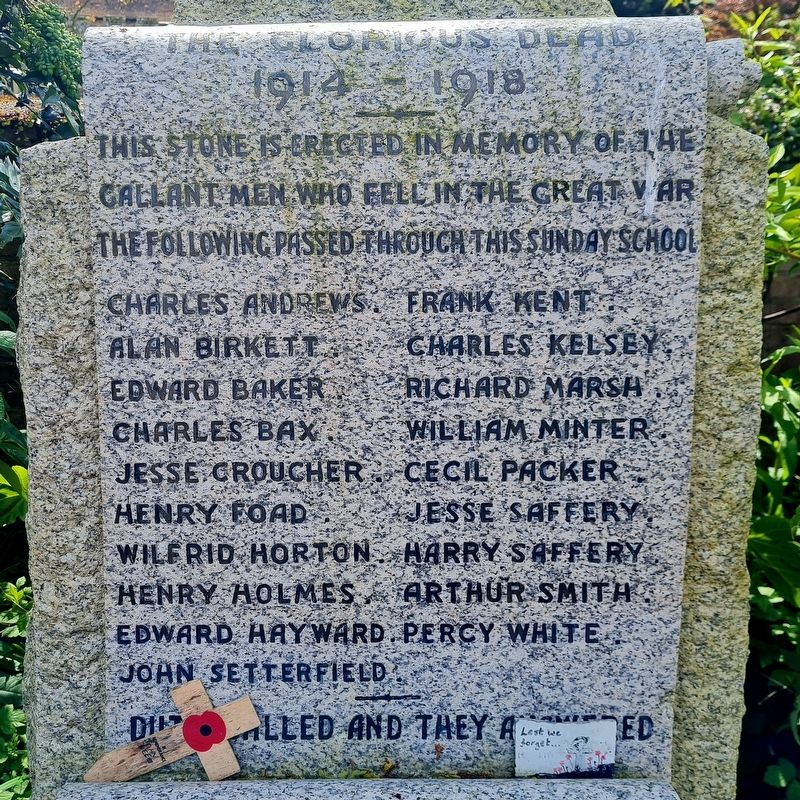Minster Sunday School War Memorial Marker image. Click for full size.