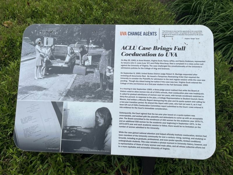ACLU Case Brings Full Coeducation to UVA Marker image. Click for full size.