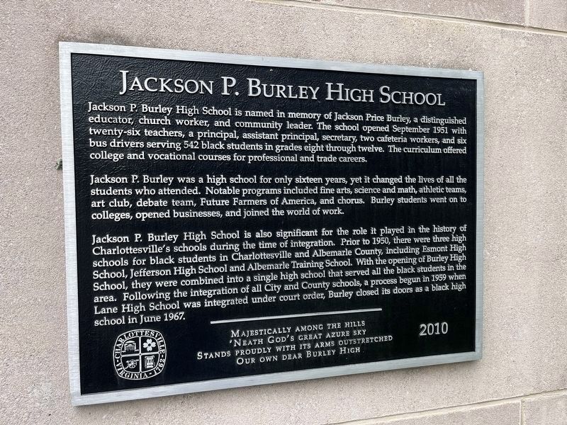 Jackson P. Burley High School Marker image. Click for full size.