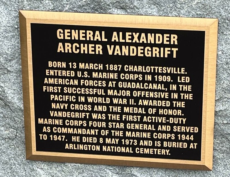 General Alexander Archer Vandegrift plaque image. Click for full size.