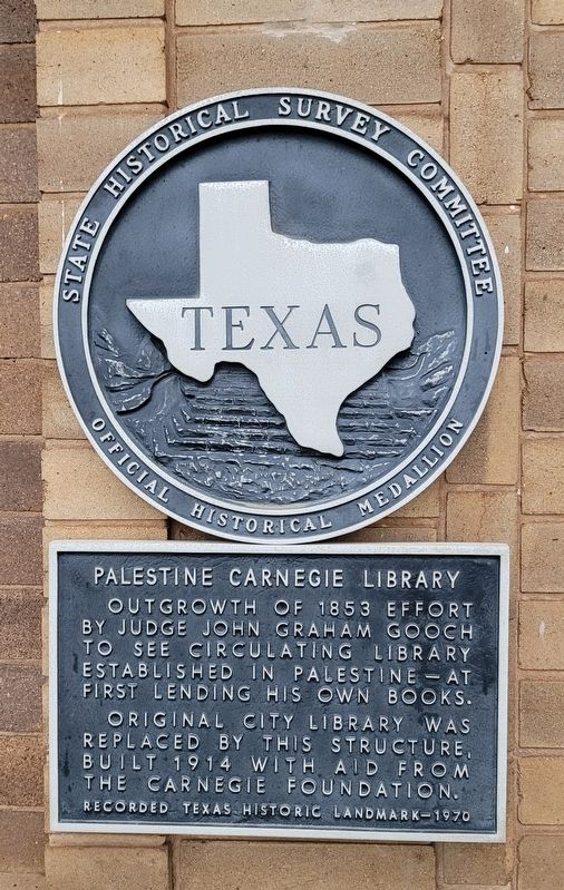 Palestine Carnegie Library Marker image. Click for full size.