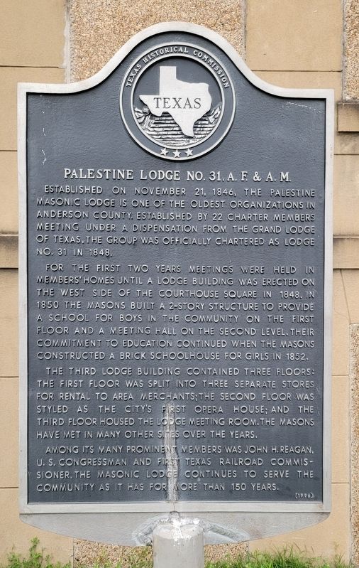 Palestine Lodge No. 31, A.F. & A.Μ. Marker image. Click for full size.
