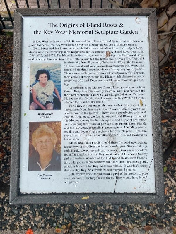 The Origins of Island Roots & Key West Memorial Sculpture Garden Marker. Click for full size. The Origins of Island Roots & Key West Memorial Sculpture Garden Marker image. Click for full size.