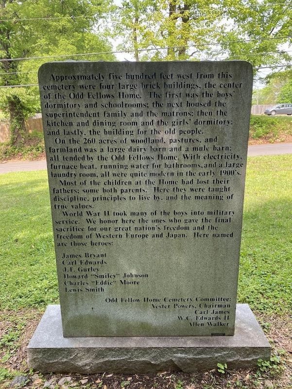 IOOF Tennessee Odd Fellows Home Cemetery Marker - Reverse Side. Click for full size. IOOF Tennessee Odd Fellows Home Cemetery Marker - Reverse Side image. Click for full size.