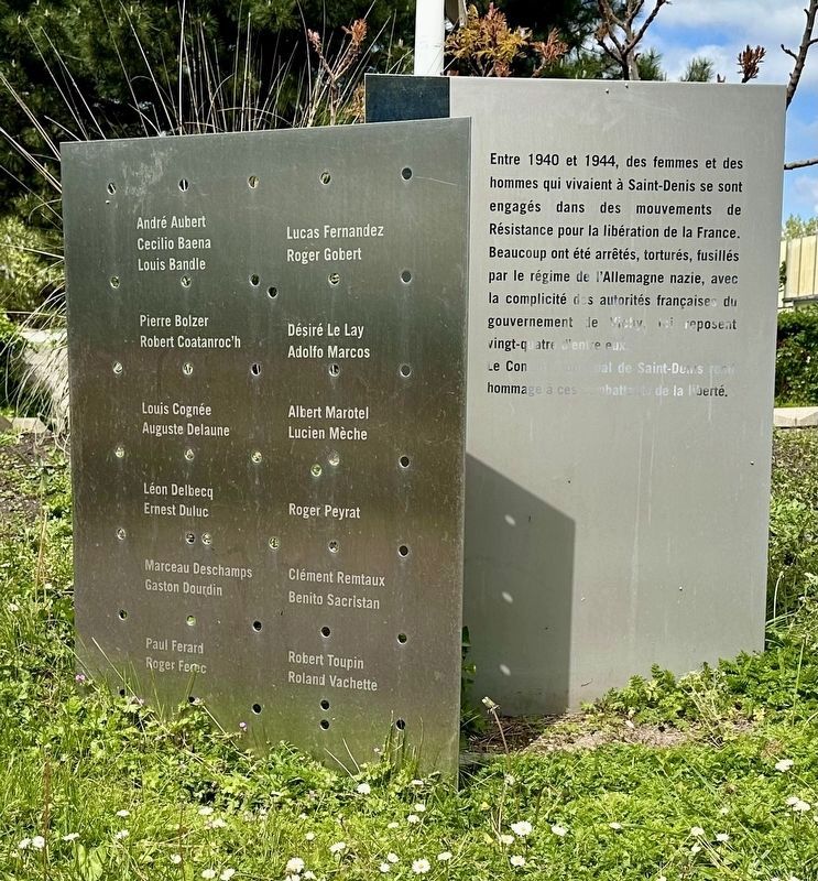 Saint-Denis Municipal Cemetery Resistance Memorial plaques image. Click for full size.