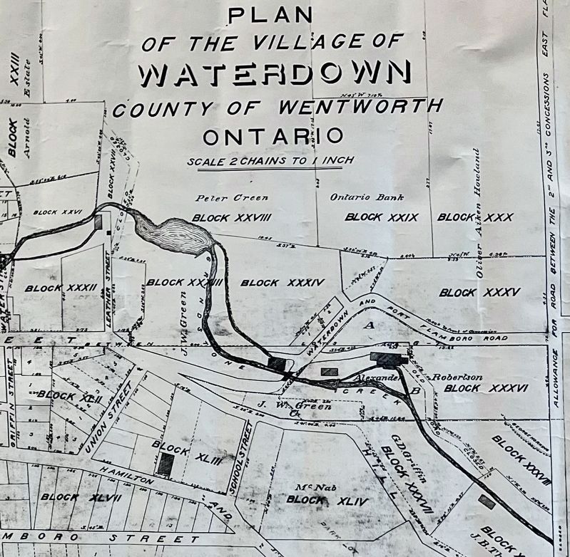 Smokey Hollow area as shown on a map of the Village of Waterdown, 1897 image. Click for full size.