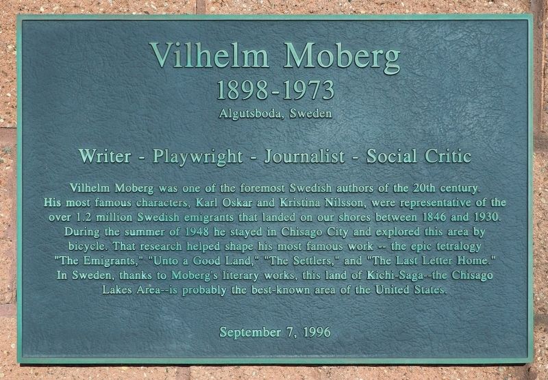 Vilhelm Moberg Marker. Click for full size. Vilhelm Moberg Marker image. Click for full size.