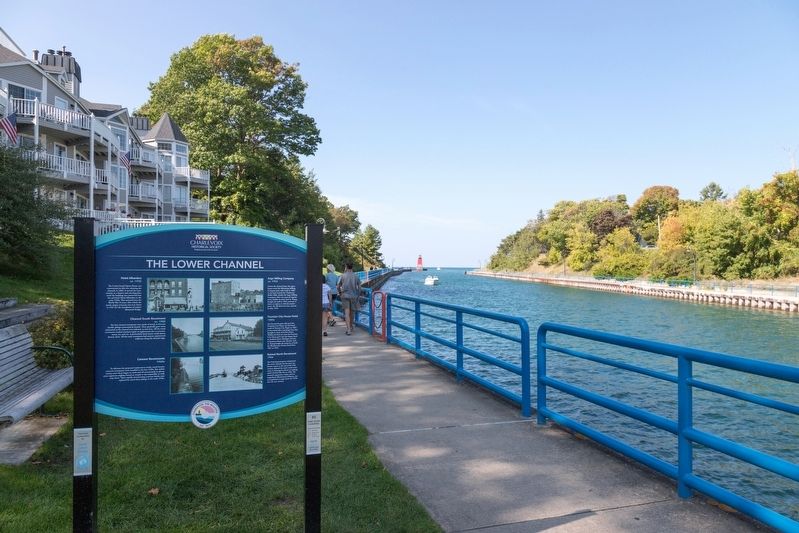 The Lower Channel / Bridges, Boats, and the Weathervane Inn Marker. Click for full size. The Lower Channel / Bridges, Boats, and the Weathervane Inn Marker image. Click for full size.