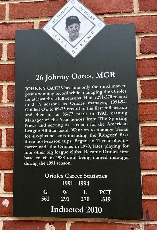 26 Johnny Oates, MGR Marker. Click for full size. 26 Johnny Oates, MGR Marker image. Click for full size.
