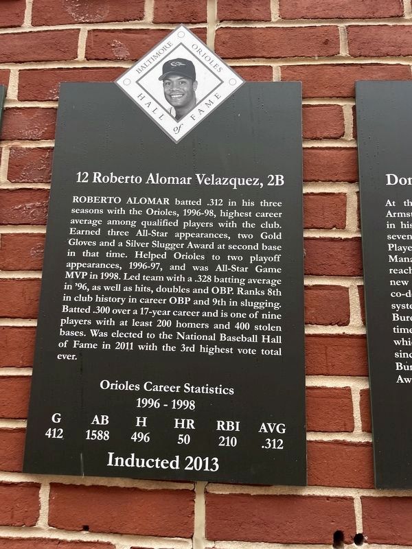 12 Roberto Alomar Velazquez, 2B Marker. Click for full size. 12 Roberto Alomar Velazquez, 2B Marker image. Click for full size.
