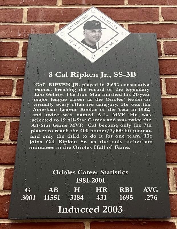 8 Cal Ripken Jr., SS-3B Marker. Click for full size. 8 Cal Ripken Jr., SS-3B Marker image. Click for full size.