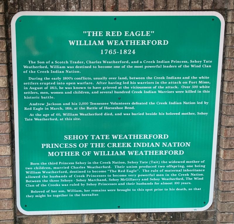 “The Red Eagle” William Weatherford / Sehoy Tate Weatherford Princess Marker. Click for full size. “The Red Eagle” William Weatherford / Sehoy Tate Weatherford Princess Marker image. Click for full size.