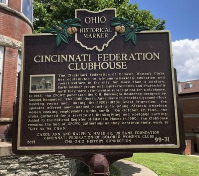 Cincinnati Federation Clubhouse side of marker image. Click for full size.