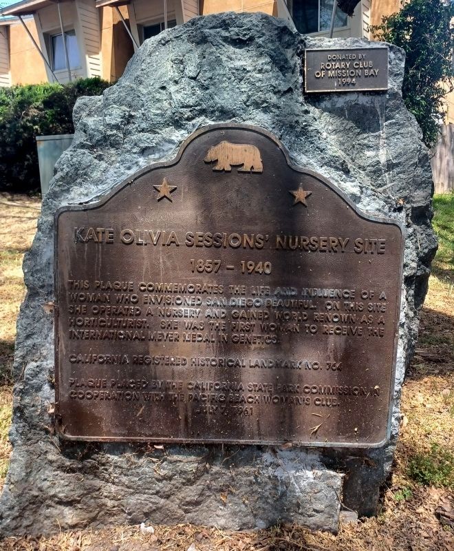 Kate Olivia Sessions' Nursery Site Marker. Click for full size. Kate Olivia Sessions' Nursery Site Marker image. Click for full size.