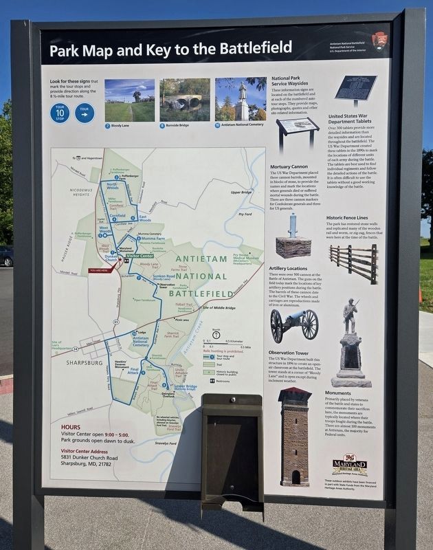 Park Map and Key to the Battlefield side of the marker. Click for full size. Park Map and Key to the Battlefield side of the marker image. Click for full size.
