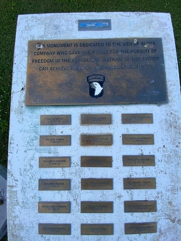 In Memory of the Men of Alpha Company Marker. Click for full size. In Memory of the Men of Alpha Company Marker image. Click for full size.