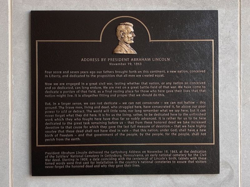 Address by President Abraham Lincoln Marker image. Click for full size.