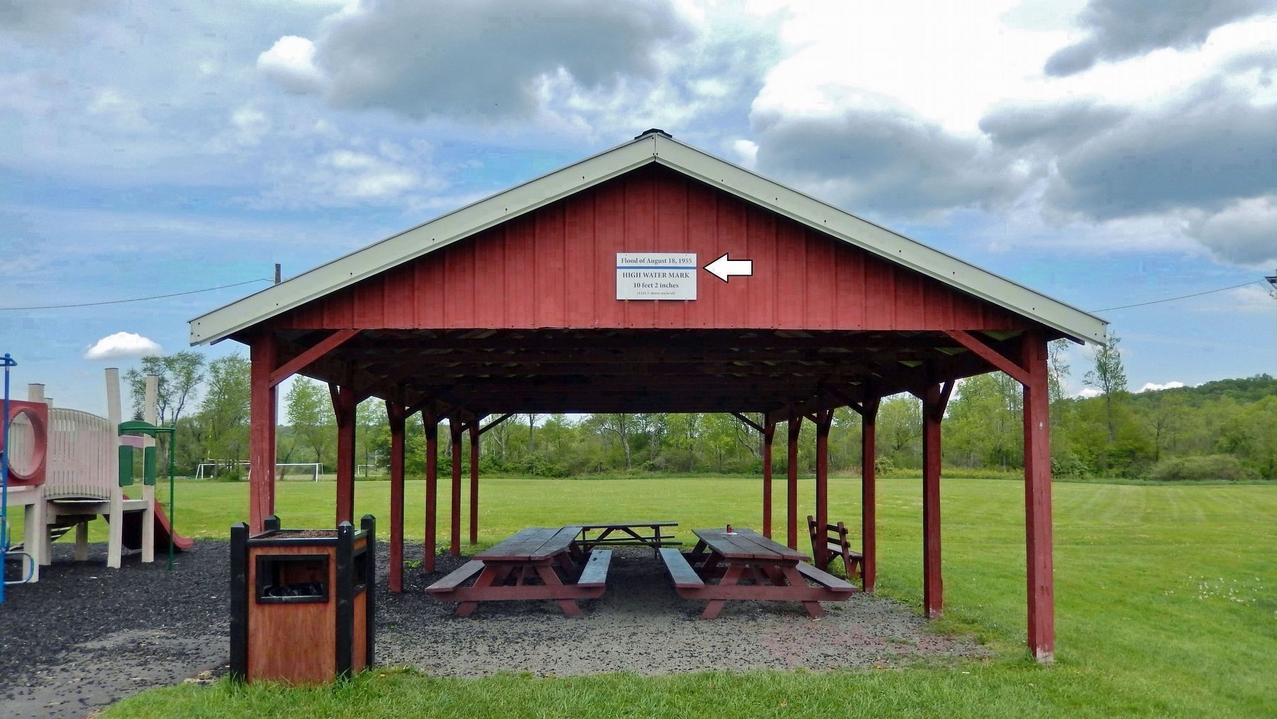 High Water Mark on Carlton Drake Memorial Park Pavilion. Click for full size. High Water Mark on Carlton Drake Memorial Park Pavilion image. Click for full size.