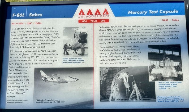 F-86L Sabre/Mercury Test Capsule Marker. Click for full size. F-86L Sabre/Mercury Test Capsule Marker image. Click for full size.