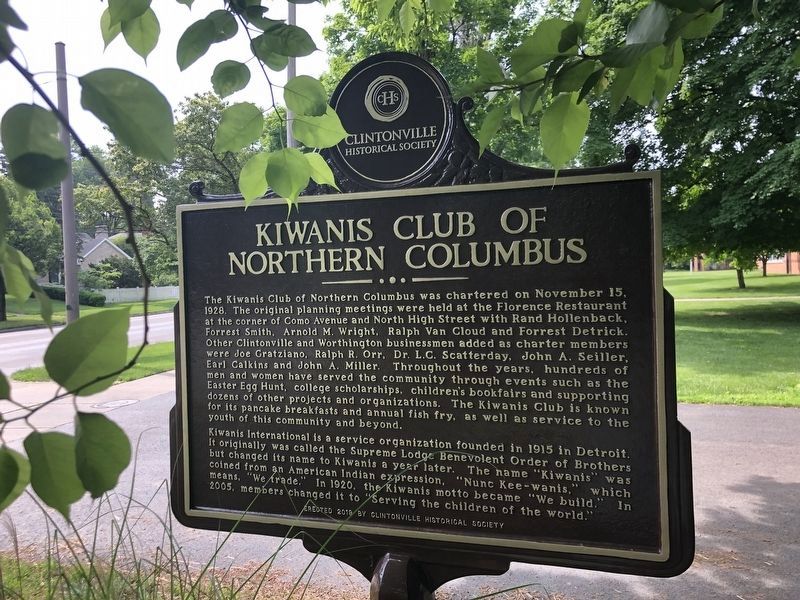 Kiwanis Club of Northern Columbus side of marker. Click for full size. Kiwanis Club of Northern Columbus side of marker image. Click for full size.