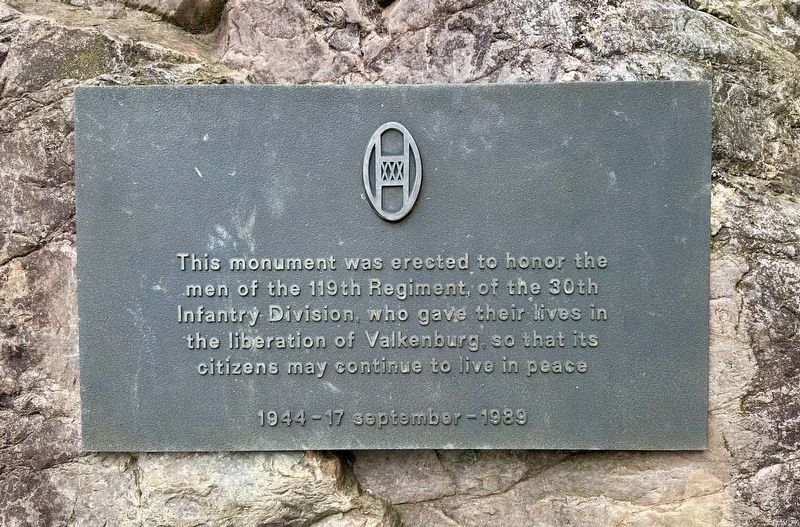 Valkenburg US Army 30th Division - 119th Regiment Monument - upper plaque. Click for full size. Valkenburg US Army 30th Division - 119th Regiment Monument - upper plaque image. Click for full size.