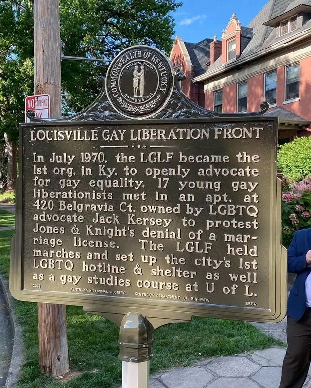 Louisville Gay Liberation Front side of the marker. Click for full size. Louisville Gay Liberation Front side of the marker image. Click for full size.