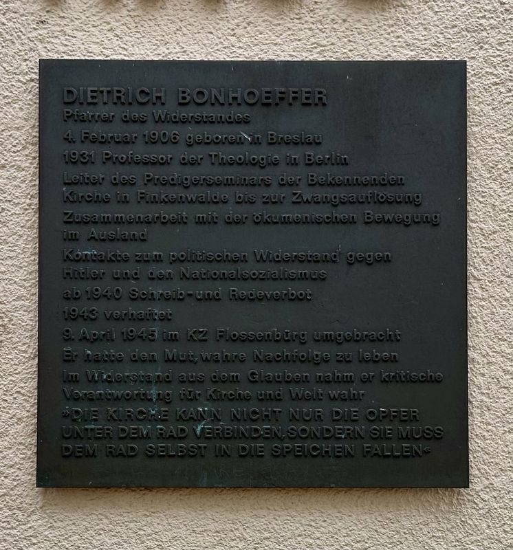 Dietrich Bonhoeffer Marker. Click for full size. Dietrich Bonhoeffer Marker image. Click for full size.