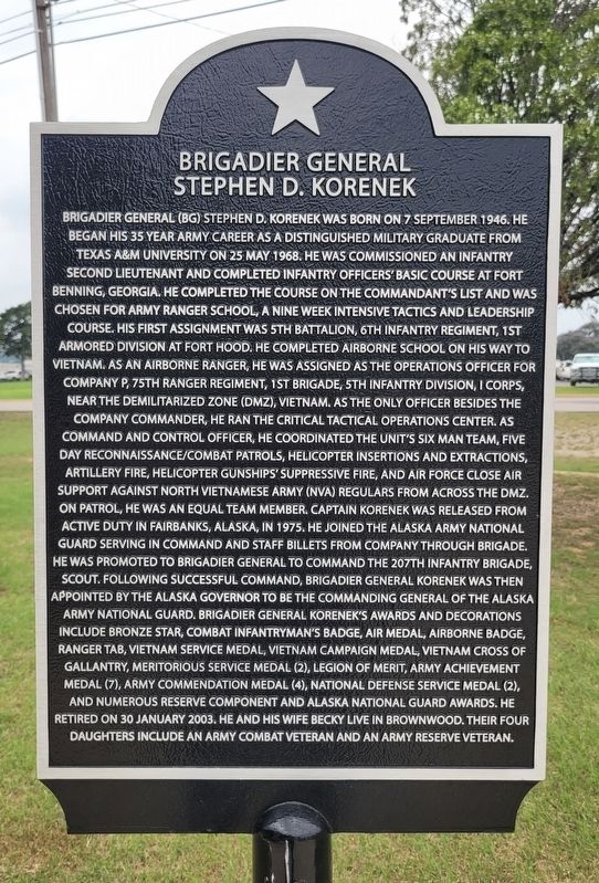 Brigadier General Stephen D. Korenek Marker image. Click for full size.