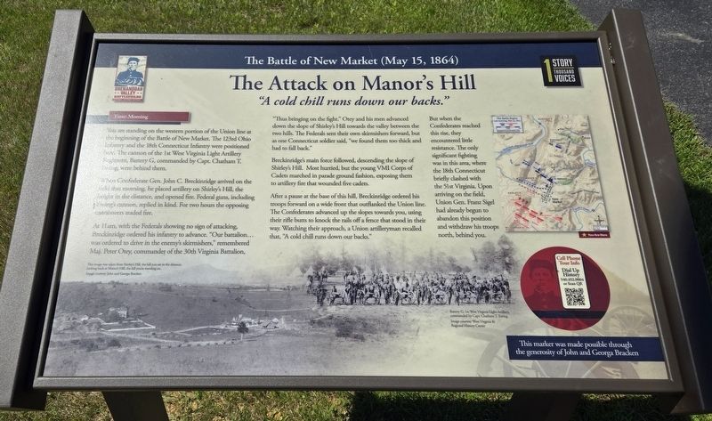 The Attack on Manor's Hill Marker image. Click for full size.